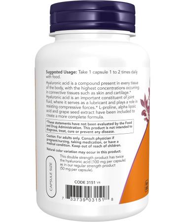 Hyaluronic Acid 2X Plus Veg Capsules 100 mg - 120 ct (Pack of 2) - Buy Online on GoSupps.com