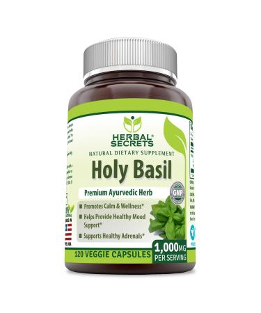 Herbal Secrets Holy Basil 1000 Mg Per Serving 120 Capsules (Non-GMO)- Promotes Calm & Wellness, Helps Provide Healthy Mood Support, Support Healthy Adrenals* 120 Count (Pack of 1)