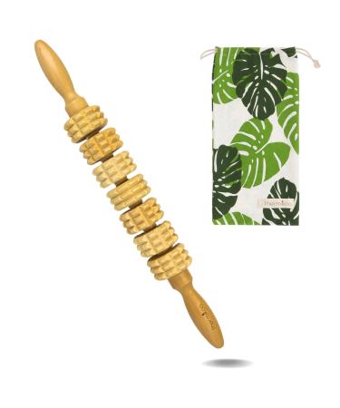Cellulite massage device grooved massage roller for wood therapy COB anti-cellulite massage scooters made of wood and storage bags size 40 cm thermrikoa (straight) Recto