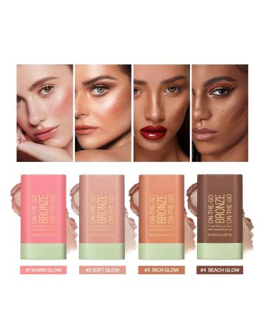 Buy Bronzer Stick - 4 Colors - Blendable & Buildable Face Shaping Cream Contour - Long Lasting (02 Soft Glow) - International Shipping - Buy Online on GoSupps.com