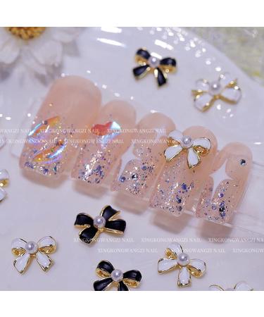 FEIlei 10Pcs 3D Bow Nail Charms Pearl Bowknot Nail Art Decorations Metal Nail Studs - Buy Online on GoSupps.com