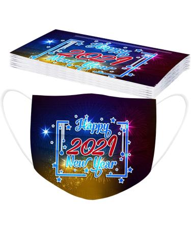 10PCS Disposable Face_Mask 2021 Happy New Year Printed Face_Masks 3 Layer Disposable Face_Masks with Nose Clip and Ear Loops 2021 Happy New Year Funny Cover_Mask - Buy Online on GoSupps.com