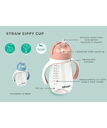 Beaba 10 oz Toddler Straw Sippy Cup with Removable Handles - Rose | 8+ Months - Buy Online on GoSupps.com