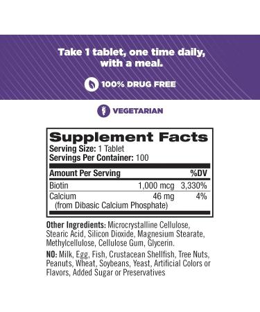 Natrol Biotin Beauty 1000 mcg - Dietary Supplement for Healthy Hair, Skin, Nails & Energy Metabolism - 100 Tablets - Buy Online on GoSupps.com