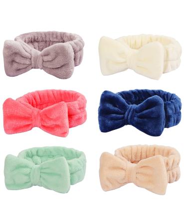 6 Pack Spa Headband Makeup Headband, Facial Headband for Washing Face, Coral Fleece Face Wash Headband Cosmetic Headband, Bow Headbands Terry Cloth Headbands for Women Girls (headbands 4)