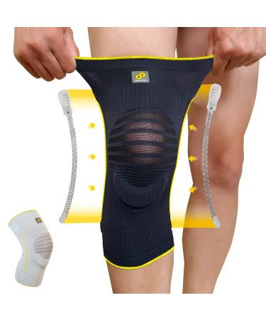 Bracoo Thin Knee Compression Sleeve for Knee Pain Women & Men Brace Support with Patella Pad & Side Stabilizers Breathable & Lightweight for Daily Use Walking Running Workout KE60 Large Black