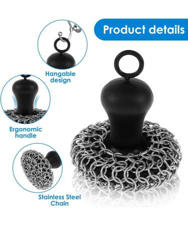 Protoiya Cast Iron Scrubber Food Grade Stainless Steel Chainmail Scrubber with Heat Resistant Pan Scraper Anti-Rust Cast Iron Scrubber Brush with Handle Reusable Cast Iron Cleaner for Cookware - Buy Online on GoSupps.com