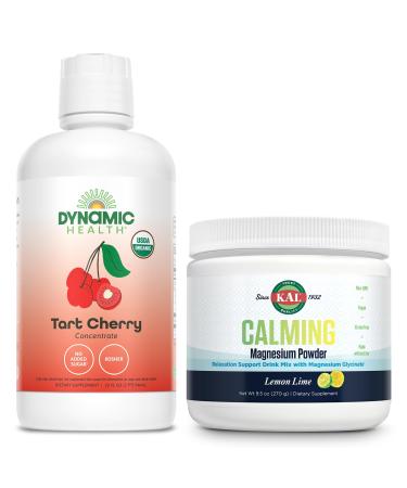 Dynamic Health Organic Tart Cherry and KAL Calming Magnesium Powder - Unsweetened 100% Juice Concentrate and Lemon Lime Flavor Magnesium Supplement - 31 Servings 32oz and 40 Servings 9.5 OZ