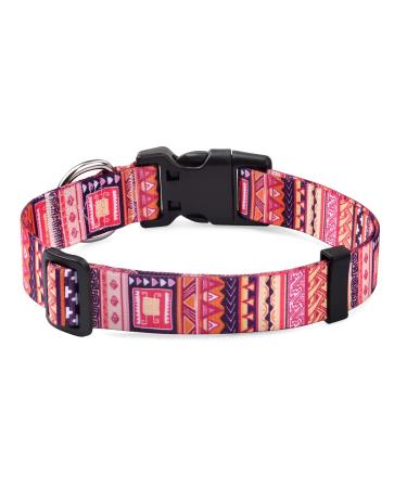 Mihqy dog collar adjustable soft & comfort dog collar Bohemian flowers geometric trunk design for small medium and large dogs (orange geometry XS) XS (neck circumference 20-30 cm width 1.5 cm) Orange geometry
