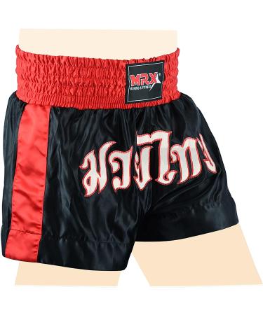 MRX Men's Boxing Shorts - Black/Red, Large | Training & Fighting Muay Thai MMA BJJ Kickboxing Trunks - Buy Online on GoSupps.com