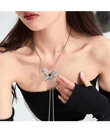 Oralgos Zircon Butterfly Choker Necklet - Adjustable Long Quasten Elegant Chain for Girls - Perfect for Weddings & Parties - Buy Online on GoSupps.com