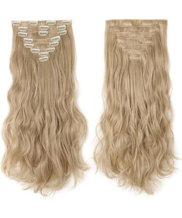 8PCS Clip in Hair Extensions 17 Inch Curly - Dark Blond/Bleach Blond Synthetic Hairpiece for Full Head - Buy Online on GoSupps.com