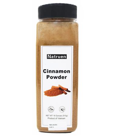 Natruen Ground Cinnamon Powder 18 Ounces, Strong Aroma Cassia Cinnamon Powder Perfect for Baking, Cooking, and Beverages, All Natural, Non-GMO, Vegan, Gluten Free, Kosher, and Halal