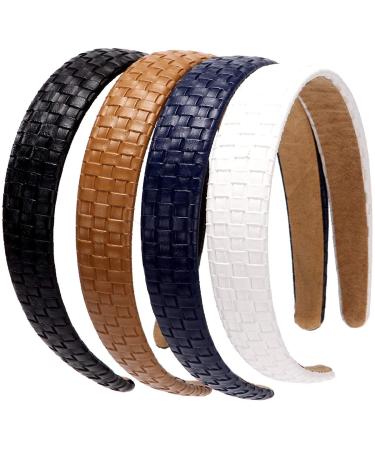 Loneedy 4 x checked leather headband wide hard padded non-slip fashionable hair band for girls and women (woven (black + brown + blue + white) (black brown blue white) - Buy Online on GoSupps.com