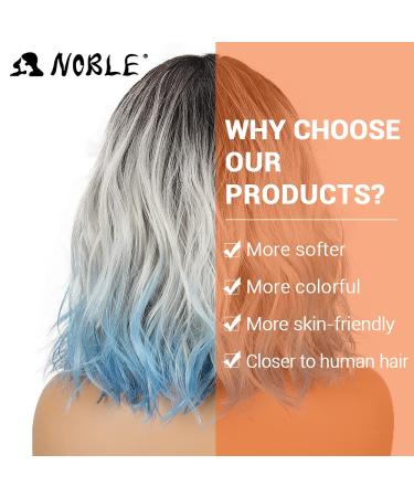 Shop Noble Blue Wigs - 12 Curly Bob with Air Bangs | Heat-Resistant Synthetic Silver Blue Wig for Women - Buy Online on GoSupps.com