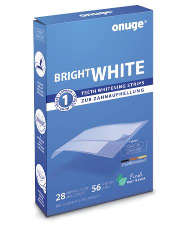 Onuge Bright White Teeth Whitening Strips - Bleaching strips for tooth whitening - without peroxide - also for sensitive teeth 56 strips - 28 days 56 pieces (1 Pack)