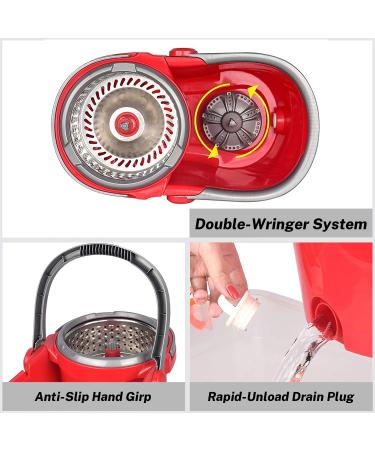 HAPINNEX Spin Mop and Bucket Set - Home Kitchen Floor Cleaning - Wet/Dry Usage on Hardwood & Tile - Self-Balanced Wringer System - 2 Microfiber Mop Heads - Buy Online on GoSupps.com