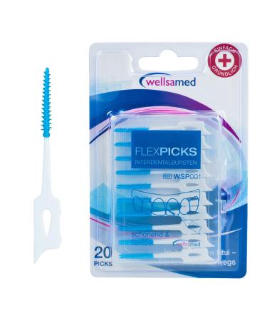 wellsamed FlexPicks 20 pieces interdental brushes with flexible rubber bristles for effective cleaning of the spaces between the teeth