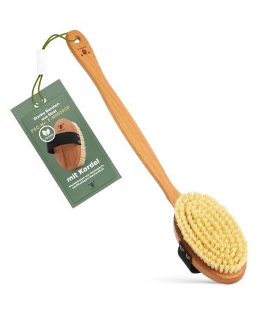 Quoala Sustainable Body Brush: Vegan baths made of wood natural bristles (Sisal) & Kordel.Body brush back brushes with long stem wet brush & dry brush (100% German production) medium-strong bristles (bristles from Sisal & Rosshaar) & Kordel