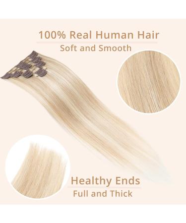 TESS Blonde Real Human Hair Extensions Clip in - 14 Inch 60g Clip in Hair Extensions - 8 Pieces Clip in Hair Extensions - (Ash Blonde & Bleach Blonde) - Buy Online on GoSupps.com