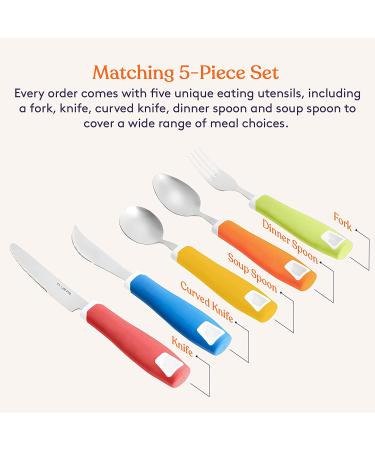 Special Supplies 5-Piece Adaptive Utensils Set - Non-Weighted, Non-Slip Handles for Hand Tremors, Arthritis, Parkinson's, Elderly Use - Stainless Steel Knife, Rocker Knife, Fork, Spoons - Colored - Buy Online on GoSupps.com