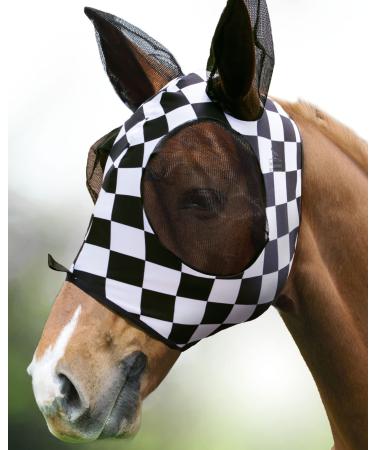 Harrison Howard Super Comfort Stretchy Fly Mask Large Eye Space with UV Protection Skin with Breatathability KaroPruck L Large Karo print