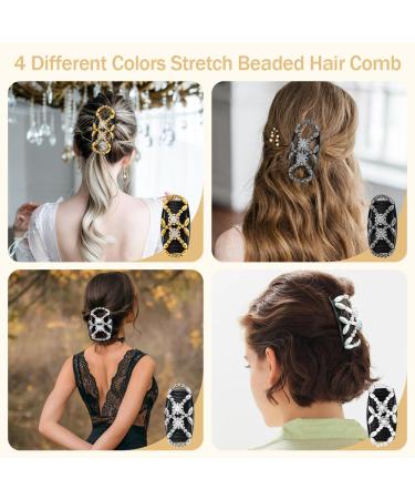 Hekobag Pearls Hair Feasts - 4 Stretchable Combs & Elastic Hair Clips for Women & Girls - Buy Online on GoSupps.com