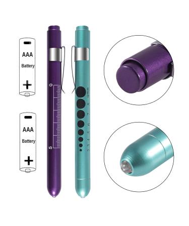 Almocn 2-Piece Medical Pen Light Set for Nurses - Reusable White Light with Pupil Teaching Ruler in Blue-Green & Violet - Buy Online on GoSupps.com