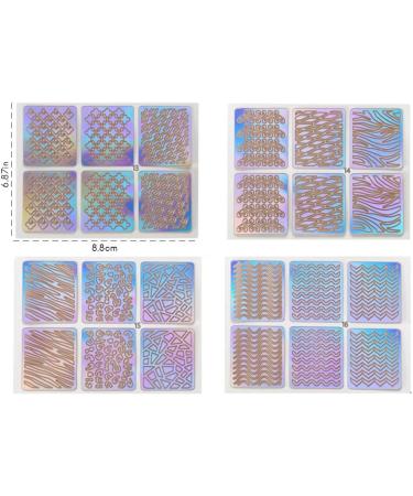 Kedejin Nail Stickers 24 Sheets DIY Nails Stamping Template Nail Stickers Irregular Grid Stencil Reusable Nail Art Vinyls Hollow Stickers - Buy Online on GoSupps.com