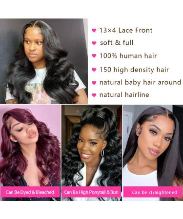 14 Inch Body Wave Lace Front Wig with 13x4 Closure | 150 Density Pre Plucked Human Hair Wig with Baby Hair | HD Lace Frontal Wig for Black Women - Buy Online on GoSupps.com