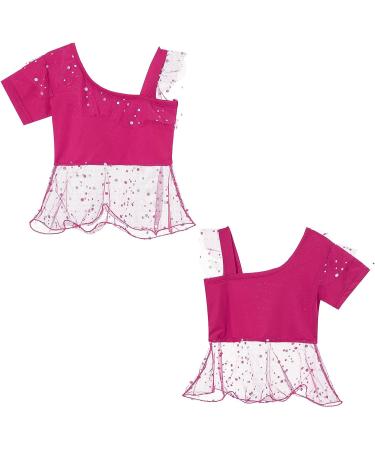 Loloda Kids Girls Sequins Rhinestone Short Sleeve Crop Top - Hot Pink 5-6X - Buy Online on GoSupps.com