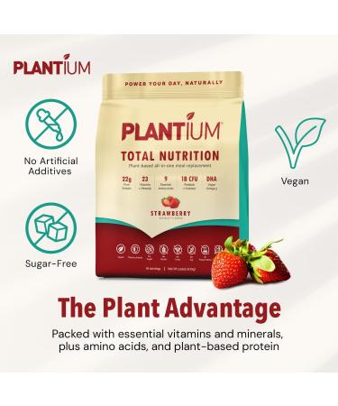 AMAXI Plantium Total Nutrition Premium All-in-One Meal Replacement Shake Plant-Based Protein Powder with Vitamins Minerals & Probiotics 22g Protein per Serving Strawberry - Buy Online on GoSupps.com