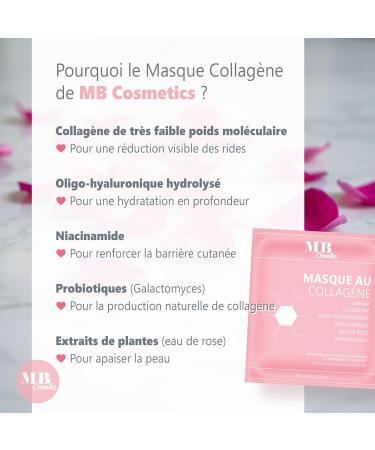 MB Cosmetics Masque au collag ne avec acide hyaluronique niacinamides et probiotiques masque visage hydratant en hydrogel pour r duire les rides. Ultra-concentr 52 000 ppm 1 pi ce 1 pi ce (lot de 1) - Buy Online on GoSupps.com
