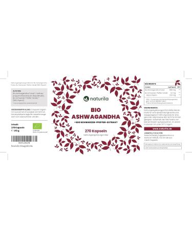 Naturila Bio Ashwagandha Capsules - High Dose 270 pcs (1980mg Daily) | Organic Black Pepper | Vegan & Lab-Tested - Sleep Berry - Buy Online on GoSupps.com