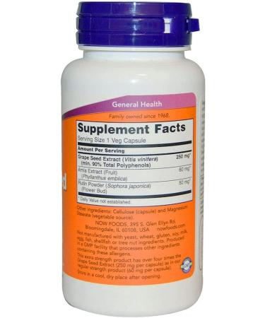 Now Foods Grape Seed Extract 250 mg - Extra Strength 90 Veg Capsules - Buy Online on GoSupps.com