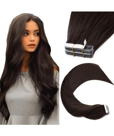 Elailite 20 pieces tape in extensions real hair tape extensions hair extension smooth remy real human hair 50cm 50g #02 dark brown 50cm dark brown