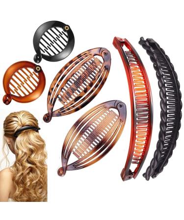 Banana Hair Clips Vintage Clincher Combs Tool for Thick Curly Hair Accessories Fishtail Hair Clip Combs Double Banana Clip Set for Women Girls (Style E)