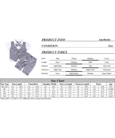 AmzBarley Baby Boys Gentlemans Tuxedo Rompers Suit in Grey | Kids Formal Outfit with Shirt, Pants, Vest, and Bowtie | 1-2 Years - Buy Online on GoSupps.com