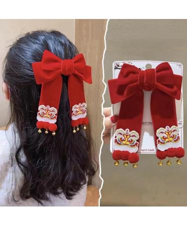 AFBORD Faux Pearl Hair Barrette Double-layeded Bow Clip Women's Exquisite Double-layered Butterfly Bell Star Decor Red Festive New Year Christmas Style E - Buy Online on GoSupps.com