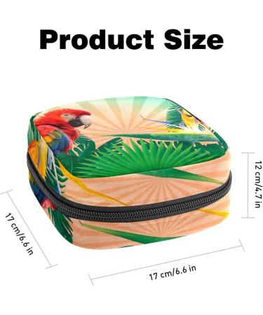 Stylish Menstruation Pad Bag with Zipper | Women's Napkin & Tampon Bag | Tropical Palm Trees & Parrot Design - Buy Online on GoSupps.com