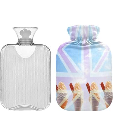 NAANLE Heat Bottle with Ice Cream Design 2L British Flag Hot Water Bottle for Pain Relief & Cold Therapy Large Transparent Warm Steward for Bed Hands & Feet - Buy Online on GoSupps.com