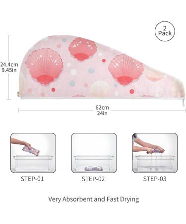 Pink Scallop Hair Towel 2 Pack - Super Absorbent Quick Dry Hair Turbans for Women & Girls - Buy Online on GoSupps.com