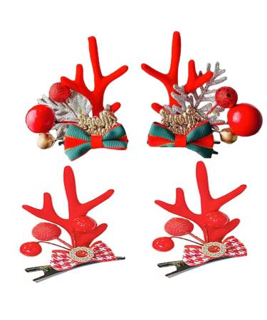 Christmas Hair Clip Alligator Clips 2 Pairs Christmas Reindeer Antler Hair Clip Christmas Tree Pine Cone Cute Elk Horns Pine Cone Christmas Hairpin Deer Horn Ears Hair Pins