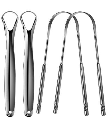 Savita 4 pieces of stainless steel tongue cleaner medical tongue scraping against bad breath tongue brush cleaner with grip for adult oral care
