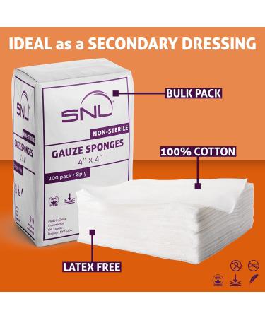 SNL Quality Non-Sterile Latex Free Gauze Sponge Pads - 8 Ply 4x4 Inches - Box of 400 - Ideal for Wound Care & First Aid Supplies - Buy Online on GoSupps.com