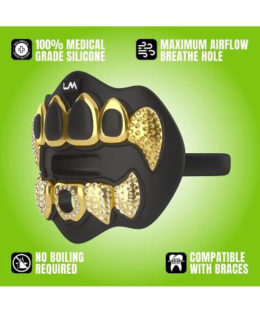 Loudmouth 3D Chrome Grillz Football Mouth Guard for Adults & Youth | Maximum Air Flow & Teeth Protection | Sports Mouthpiece - Chrome Black/Gold - Buy Online on GoSupps.com