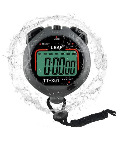 LEAP Digital Stopwatch Timer, Large Display Stop Watch with 30M Waterproof and EL Backlight Function Designed for Sport Coaches Referees Fitness Teacher and Athlete Gray