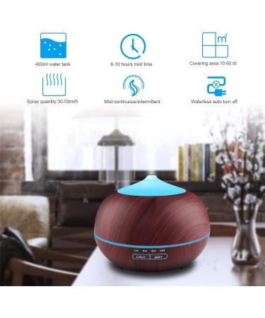 Buy 400ml Ultrasound Aroma Diffuser for Essential Oils - Wood Grain Brown | 7-Color LED Humidifier for Bedroom & Office - Buy Online on GoSupps.com