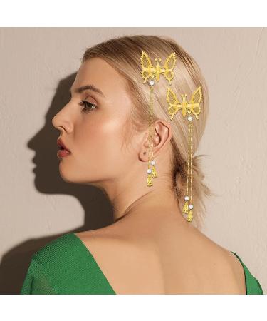 Elegant Tassel Butterfly Hairpin Set - 8 Pcs Antique Metal Barrettes for Women and Girls - Gold & Silver Butterfly Clips - Fashionable Hair Accessories - Buy Online on GoSupps.com