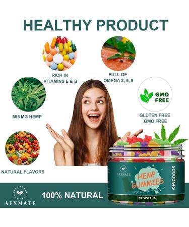 Hemp Gummies 50000mg Natural Hemp Oil Infused Fruit Flavored Gummy - 90 Gummies - Buy Online on GoSupps.com
